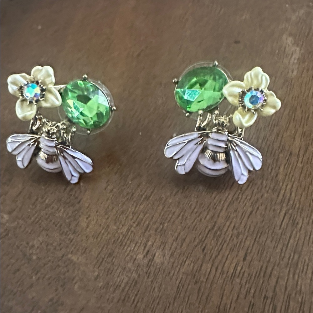Betsey Johnson Green and Purple Floral Earrings